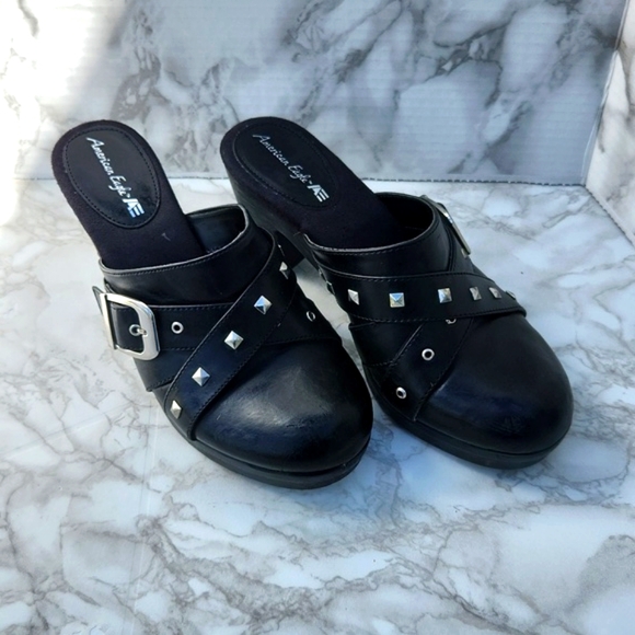 VTG American Eagle Studded Chunky Heeled Slip-on Moto Platform Mules Clogs (7.5) - Picture 2 of 12